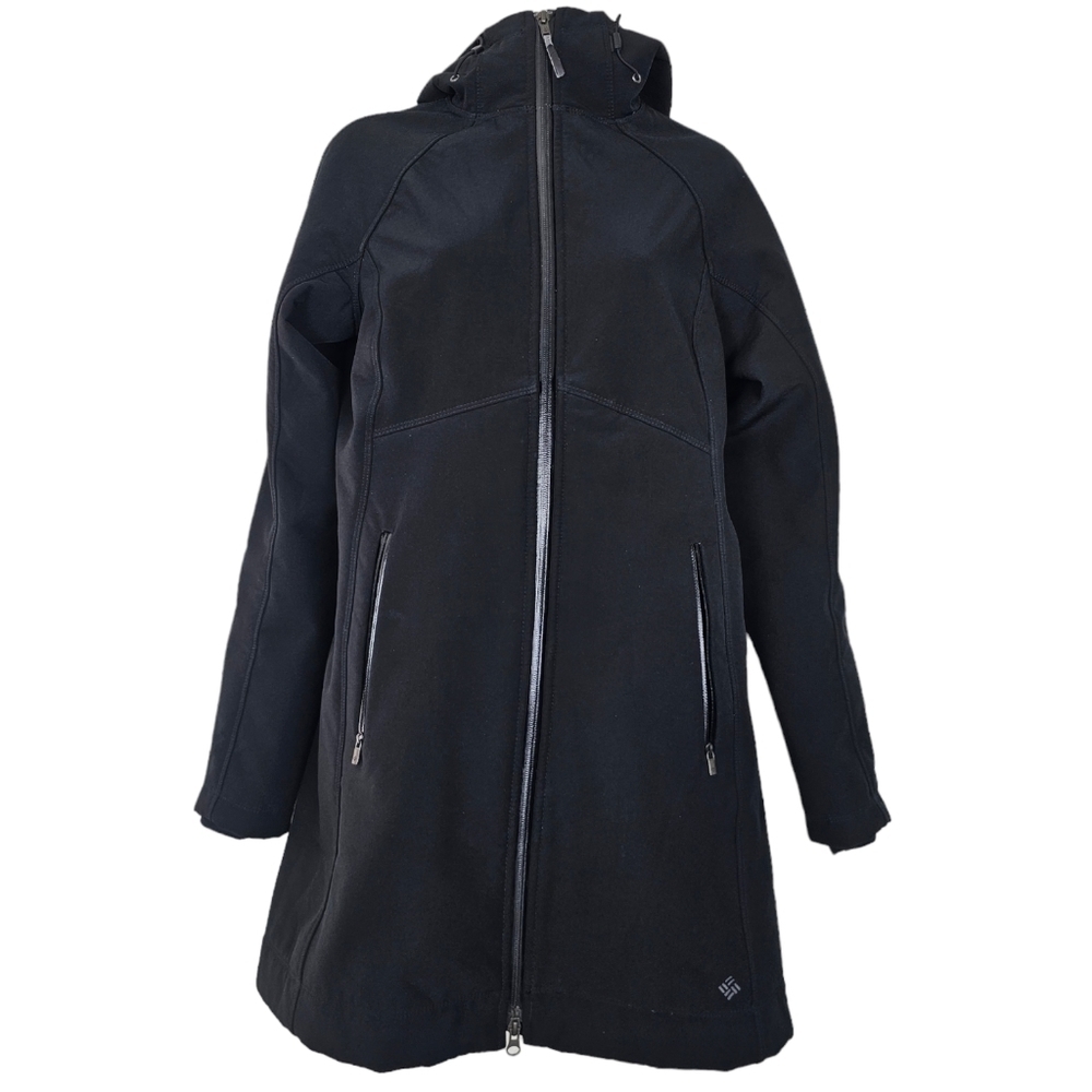 Columbia Weather Resistant Softshell Coat Hooded Fleece Lined Black Size Small